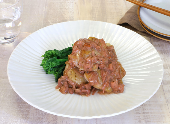 三島のゆかり®使用なめ茸と鶏のピリ辛ソテー