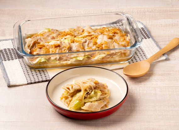 岩下の新生姜入りなめ茸豚バラのキャベツ･もやし蒸し