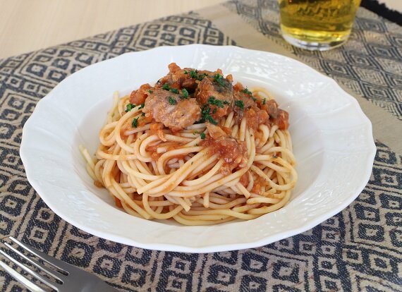 鯖のトマトパスタ