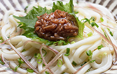 梅じそなめ茸 冷やしうどん和え